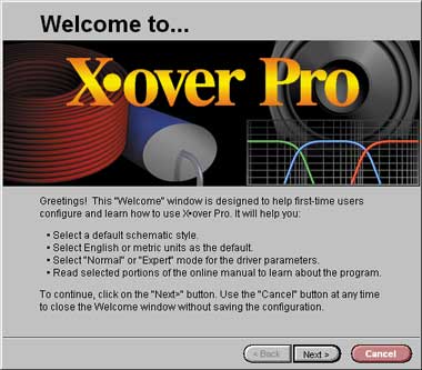 The X•over Pro Welcome window.